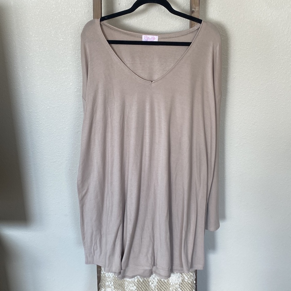 NWOT - Pink Lily Taupe Long Sleeve Shift Dress - Size Large - Picture 2 of 9